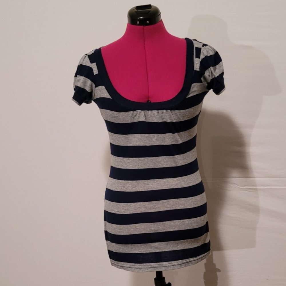 Younique Navy & Gray Striped Top